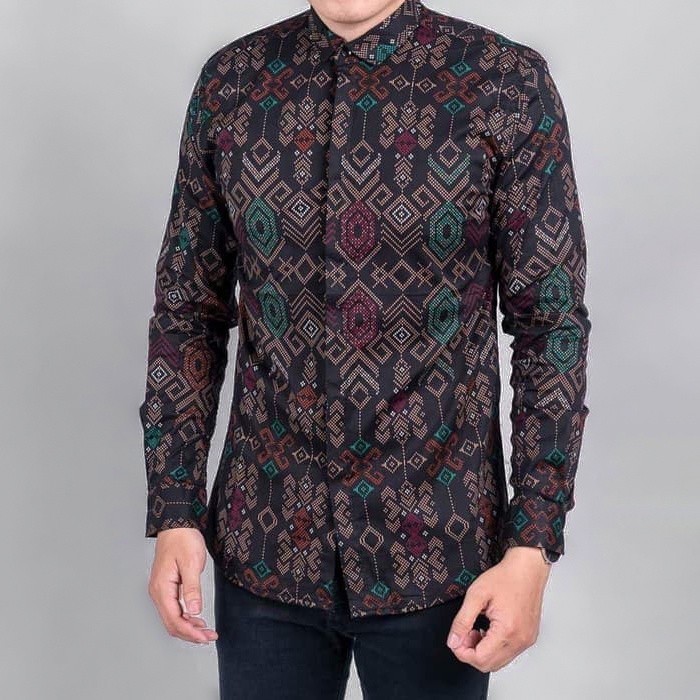 Batik Pria // DGM Fashion Kemeja Batik Hitam Songket Lengan Panjang Batik Songket Premium Pria