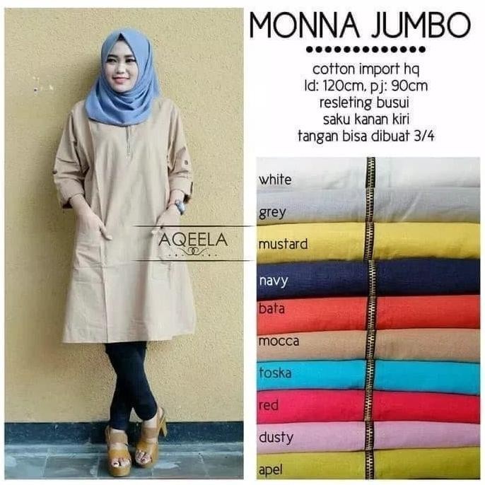 BAJU TUNIK JUMBO WANITA MUSLIM BLOUSE MONNA BIG SIZE XXXL BLOUSE MUSLIM WANITA CEWEK PUTRI HALUS BAG