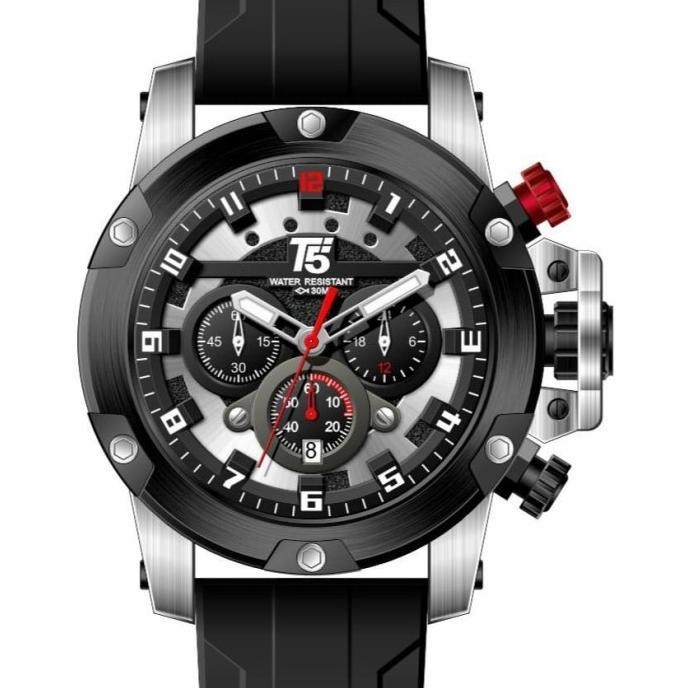 Jam Tangan Pria Original T5 H 3913G Orange Silver Blue