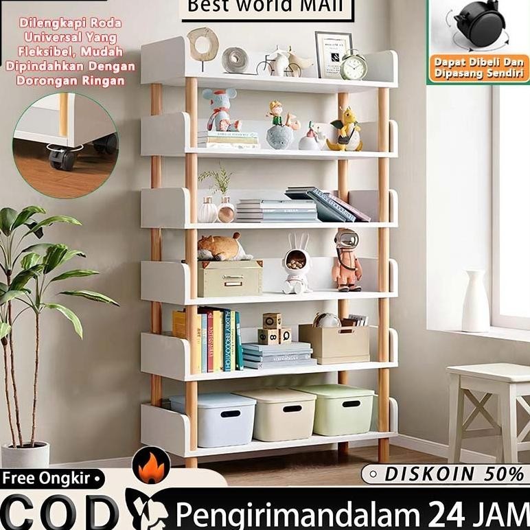 Rak Buku Minimalis 6 Tingkat Rak Makanan Ringan Lemari Buku Kayu Rak Buku Minimalis Kayu