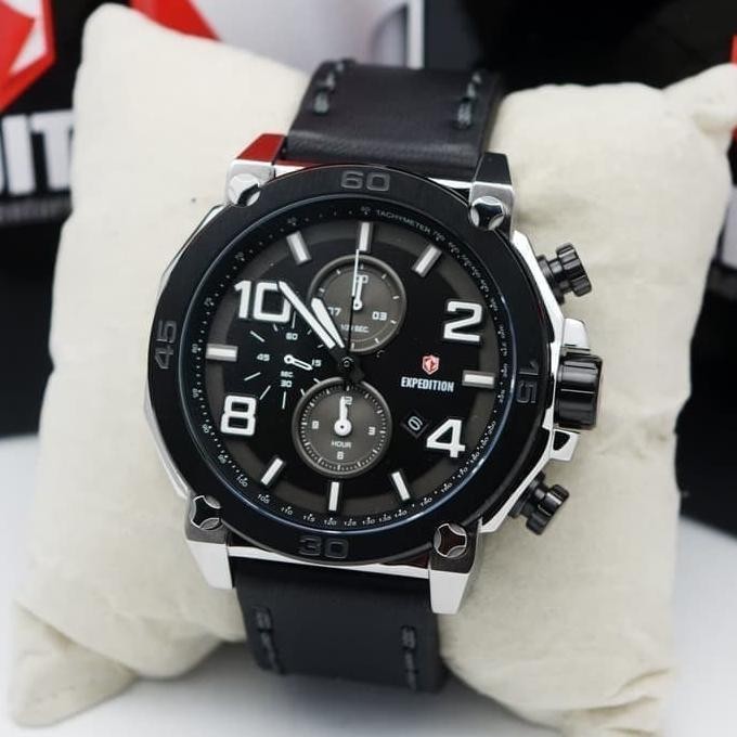Jam Tangan Pria Expedition Original Chronograph E6372 Black Silver
