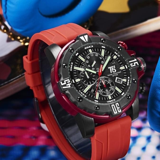 Jam Tangan Pria Original T5 H 3757G Black Red
