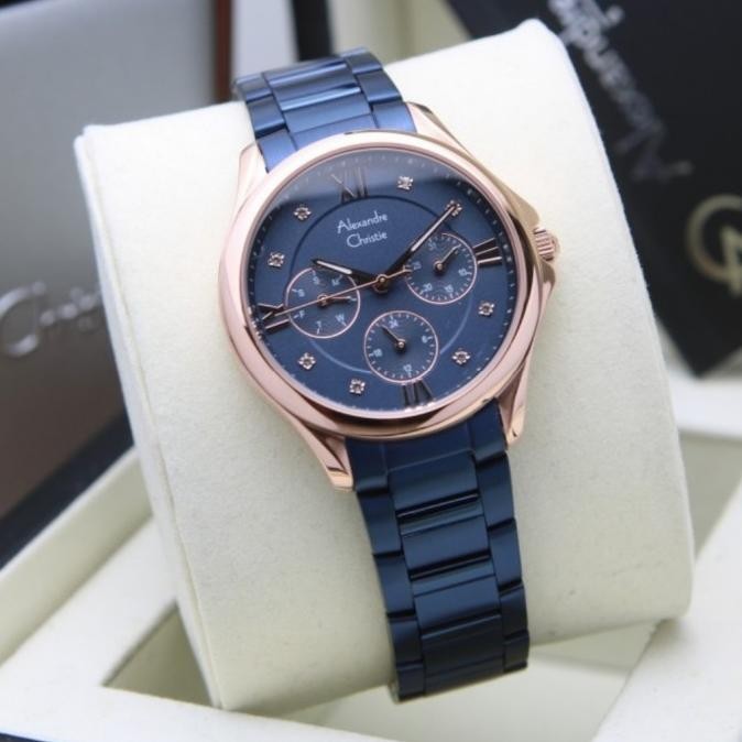 Jam Tangan Wanita Alexandre Christie Original AC2719 Blue Rosegold