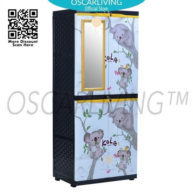 Sinbak Lemari Plastik + KACA Motif KOLA / Lemari Pakaian Multifungsi