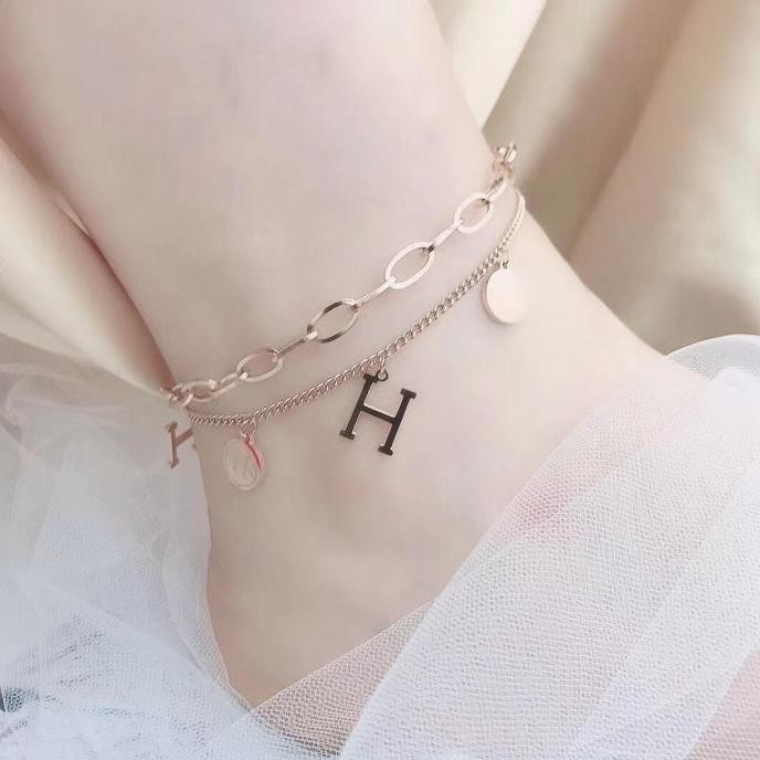 GELANG KAKI INISIAL H TITANIUM ANTI KARAT / GELANG KAKI WANITA FASHION