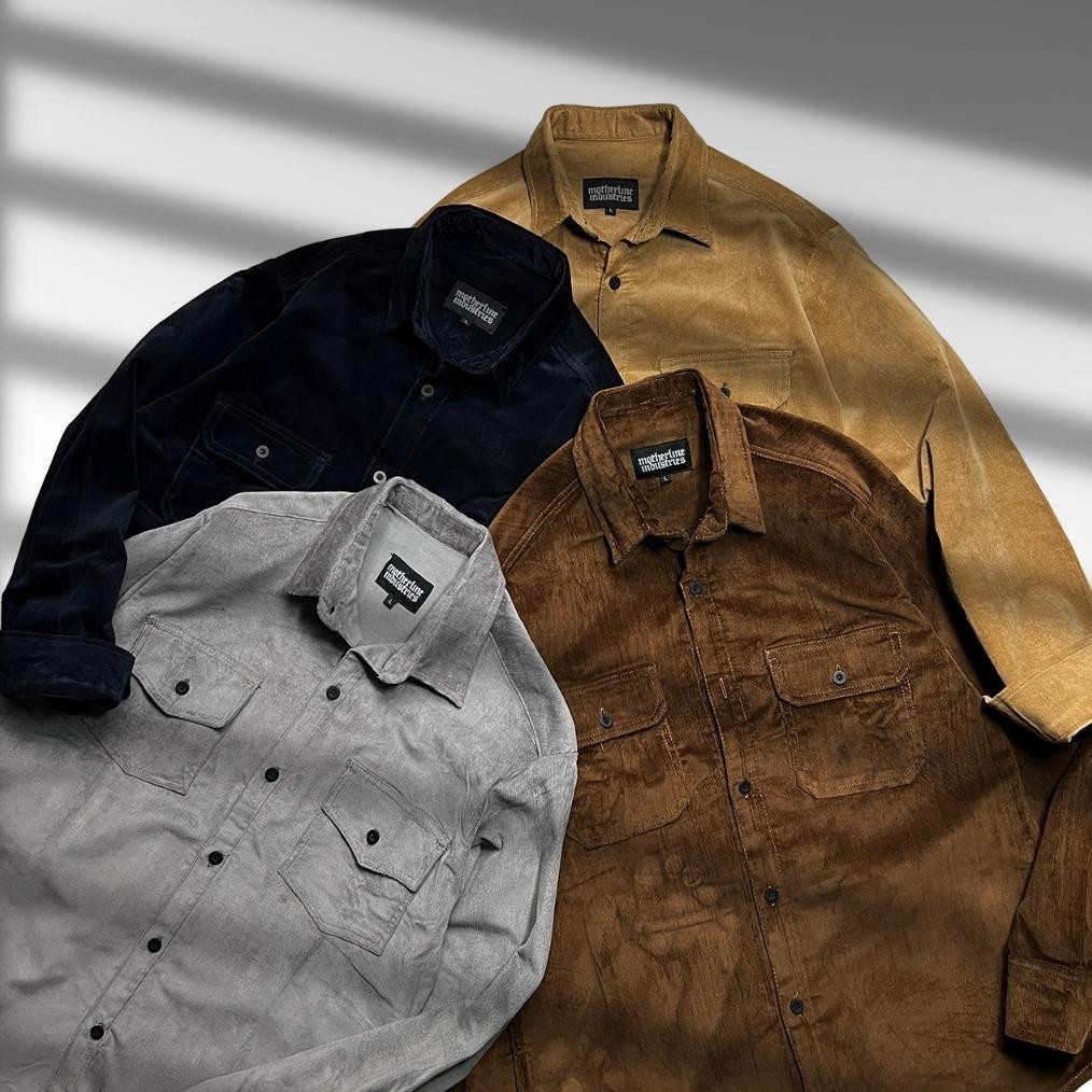 Baju Kemeja Tactical Pria Lapangan Outdoor Motherline Corduroy Lengan Panjang Pendek Polos Hitam Nav