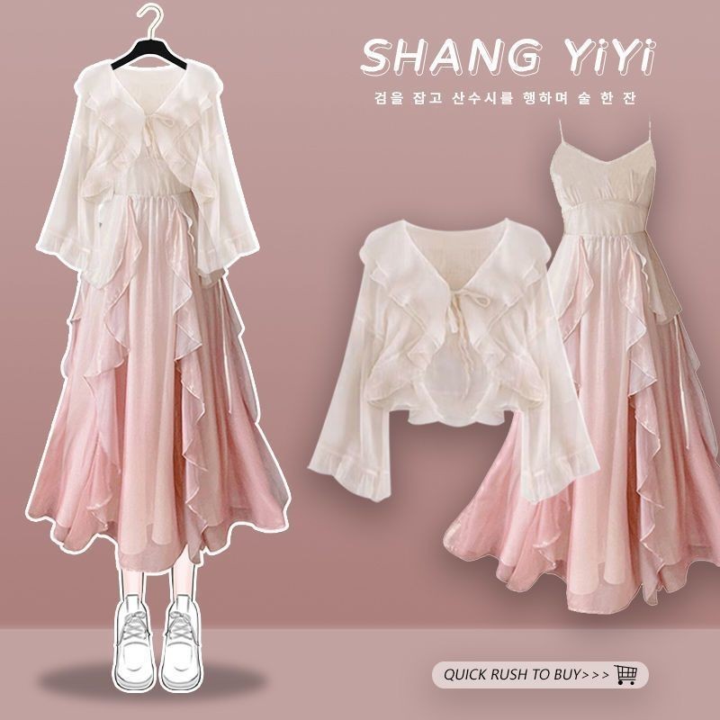 Gaun Wanita Dua Potong, Baju Tabir Surya, Baru, Gaun Selempang Atas Wanita
