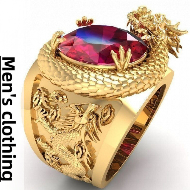 3DCarved Jacinth Ring Rings Men's and Women's Dragon Finger Ring Nightclub Jewelry