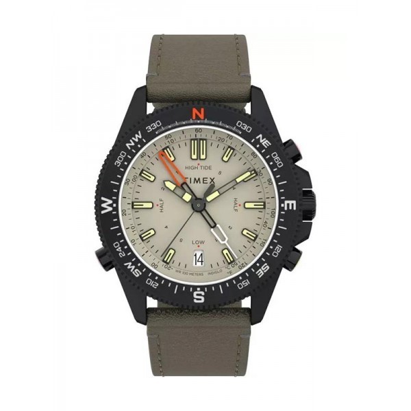 Jam Tangan Pria Timex North Tide Temp Compass  Original 100% Leather Sport Black TW2V21800X5