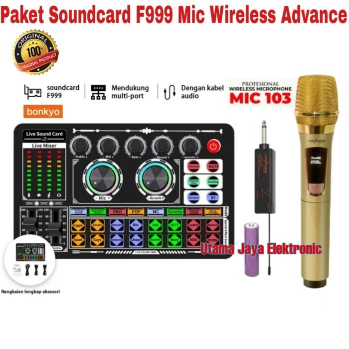 

Paket Microphone Wireless Soundd F999 live Youtuber