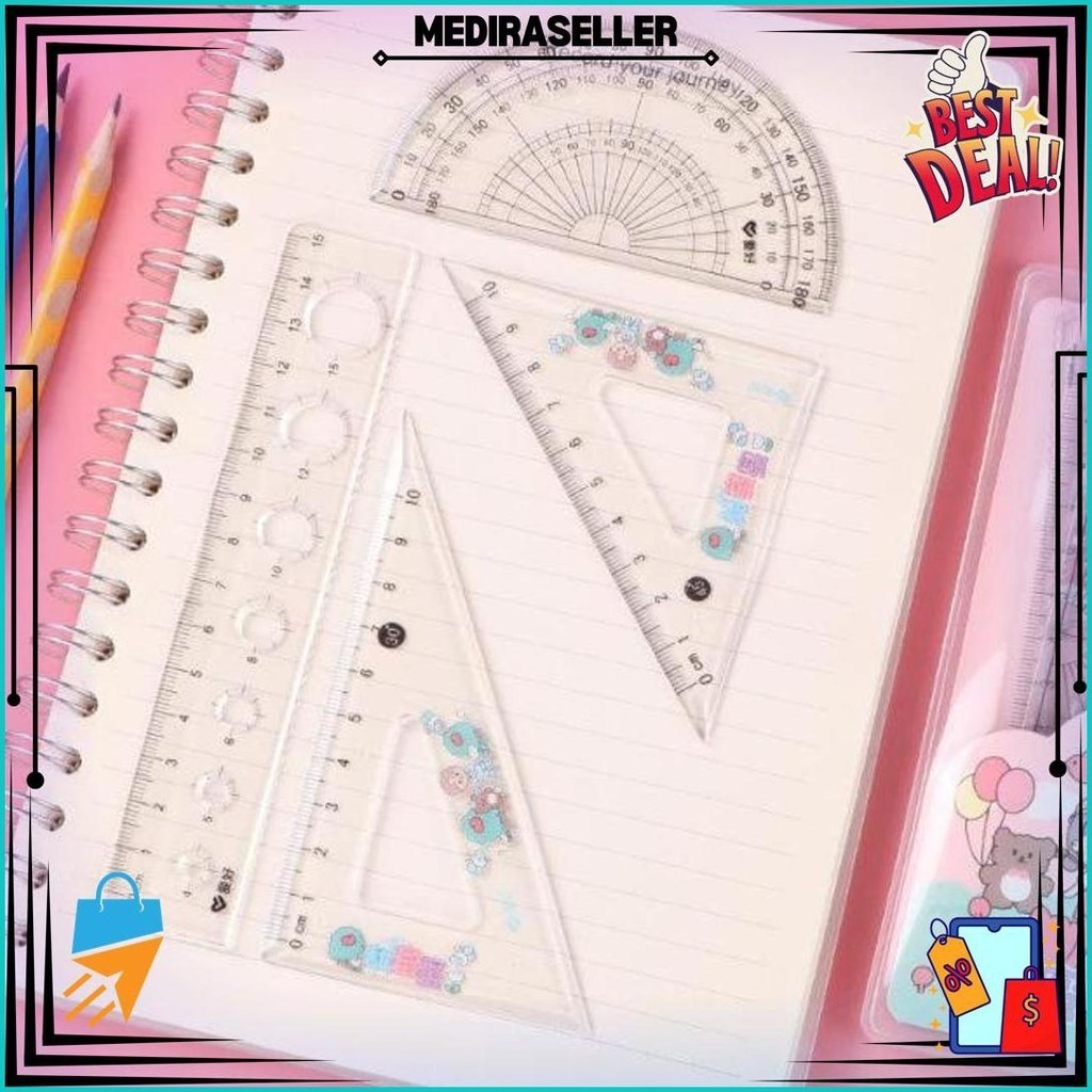 

Penggaris Set Isi 4 Fancy / Penggaris Plastik 1 Set Isi 4 / Garisan Set 20Cm Ruler Set Cod