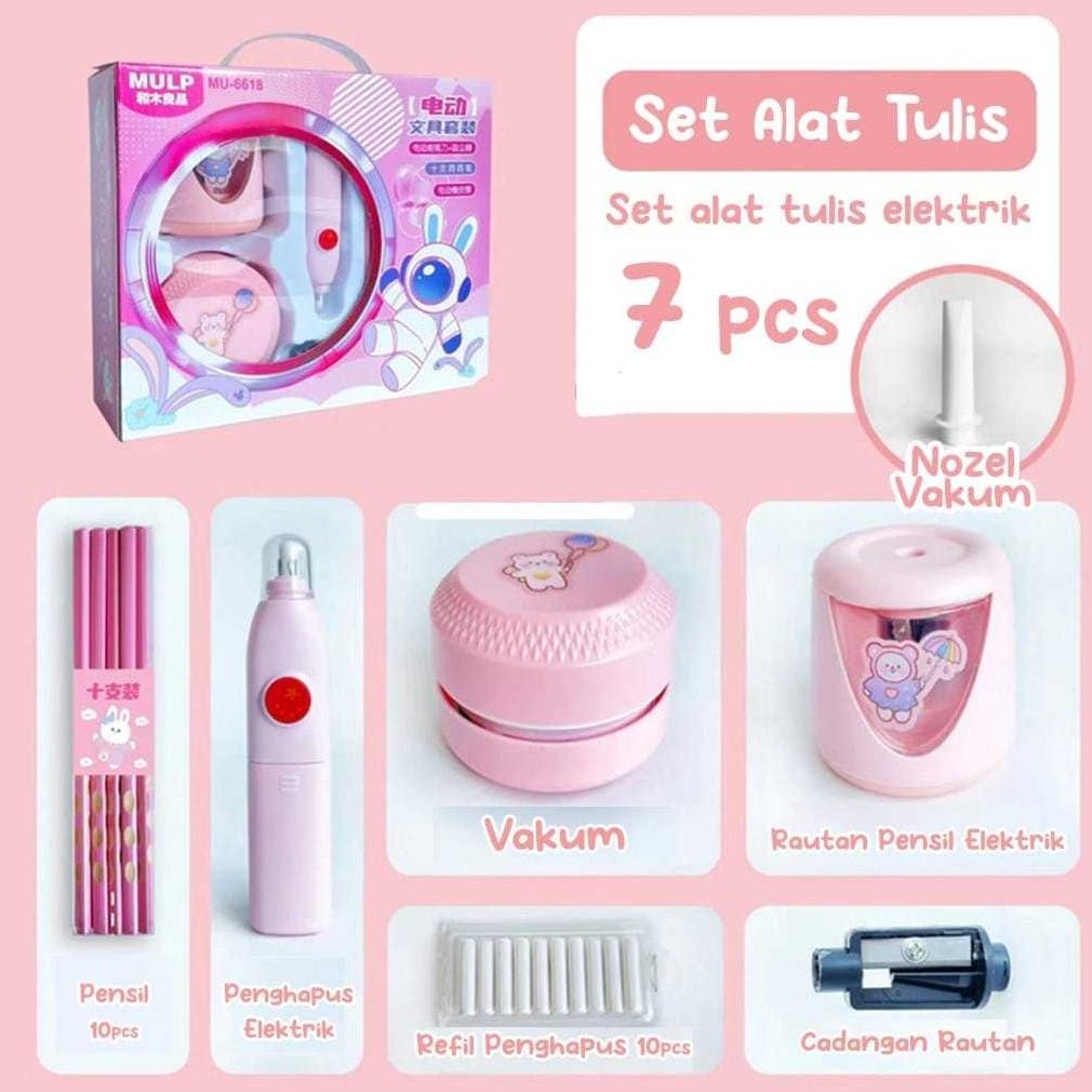 

(MI) Set Alat Tulis Sekolah Elektrik Rautan Penghapus Vacuum / Electric Stationery Set Lengkap