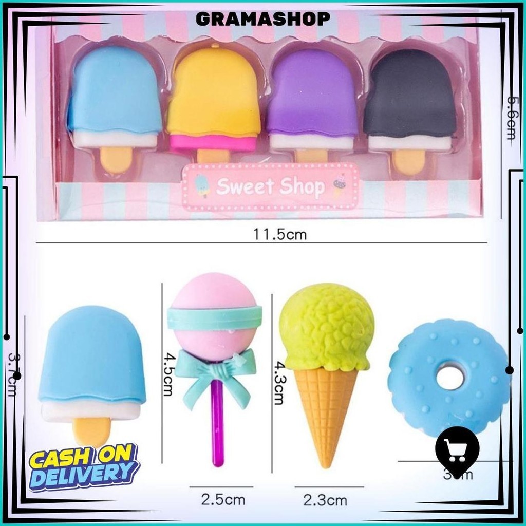 

Penghapus Pensil Karakter Sweet Shop Cone Lolipop Ice Cream Donut Set 4 Sale