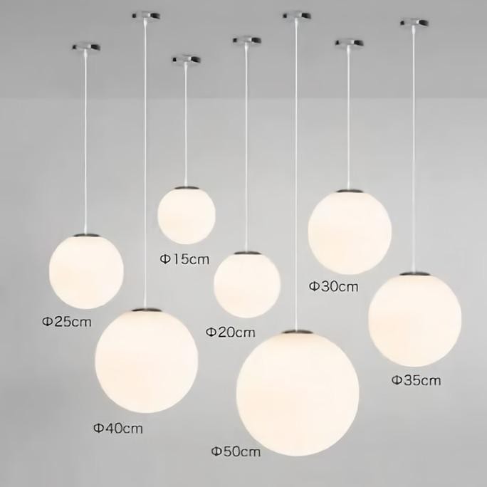 Lampu Gantung Bola Minimalis Amber / Putih Susu Ruang Makan 90810 ,