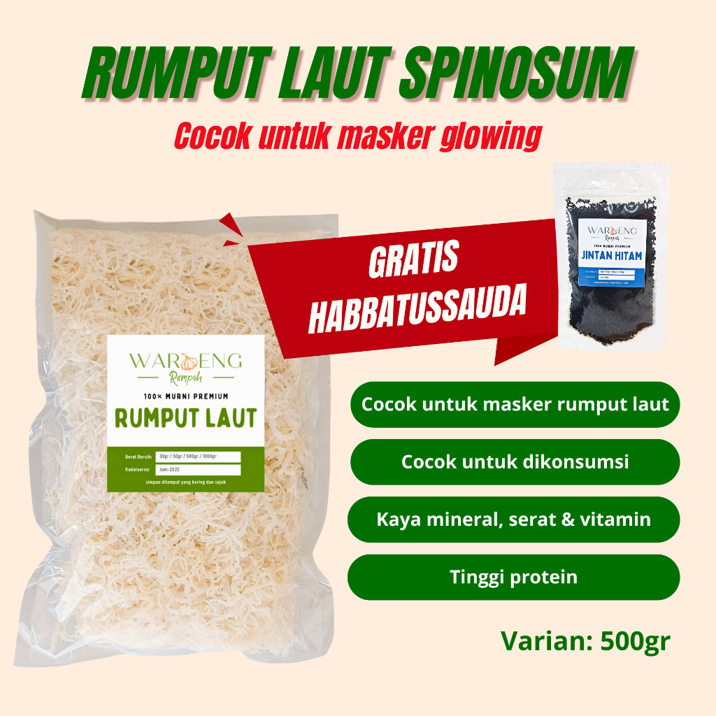 

Rumput Laut Kering Spinosum GRATIS HABBATUSSAUDA / Waroeng Rempah Murah