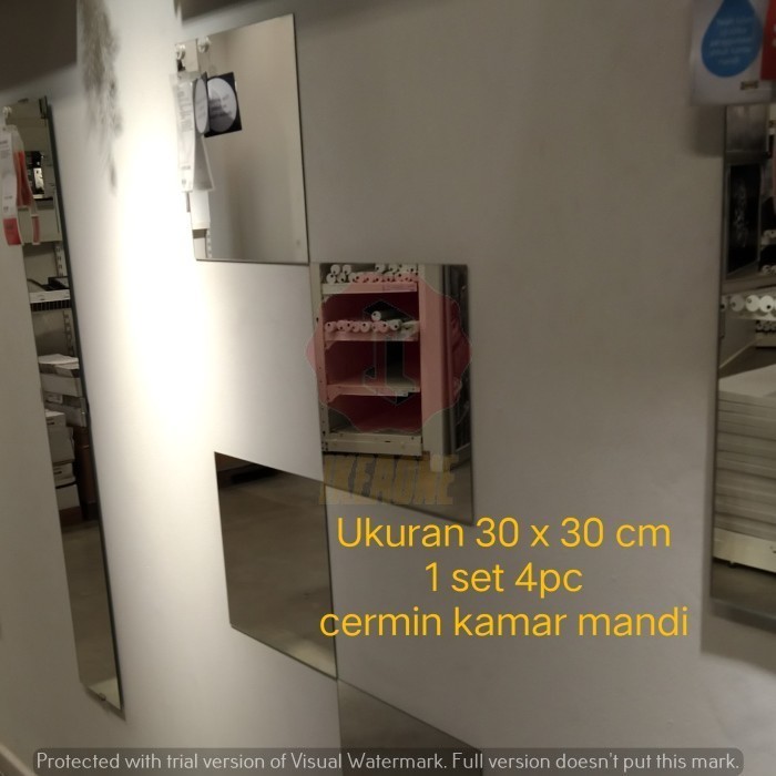 CERMIN KACA KAMAR MANDI TEMPEL DINDING 30 X 30 CM 4 PC