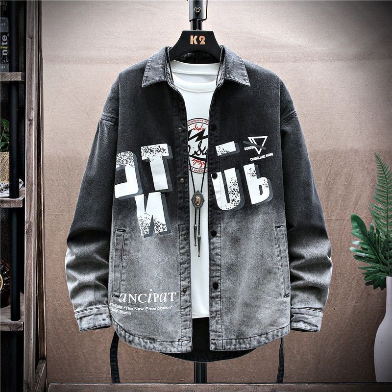 Denim Shirt Jacket Male Loose Cargo/Casual Polo Collar Jacket Fashion Brand Top