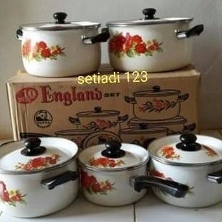 10 Pcs Set ( Panci+Tutup ) Enamel Maspion England Set