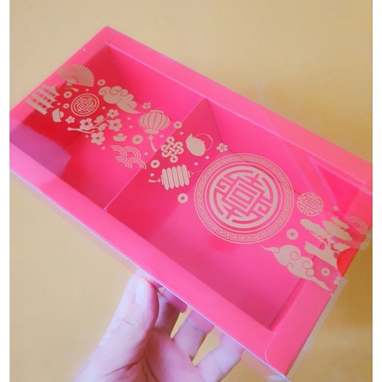 

5 pcs dus box kue keranjang motif imlek merah sekat 2 size 22 x 11 cm cake box kotak hampers packaging