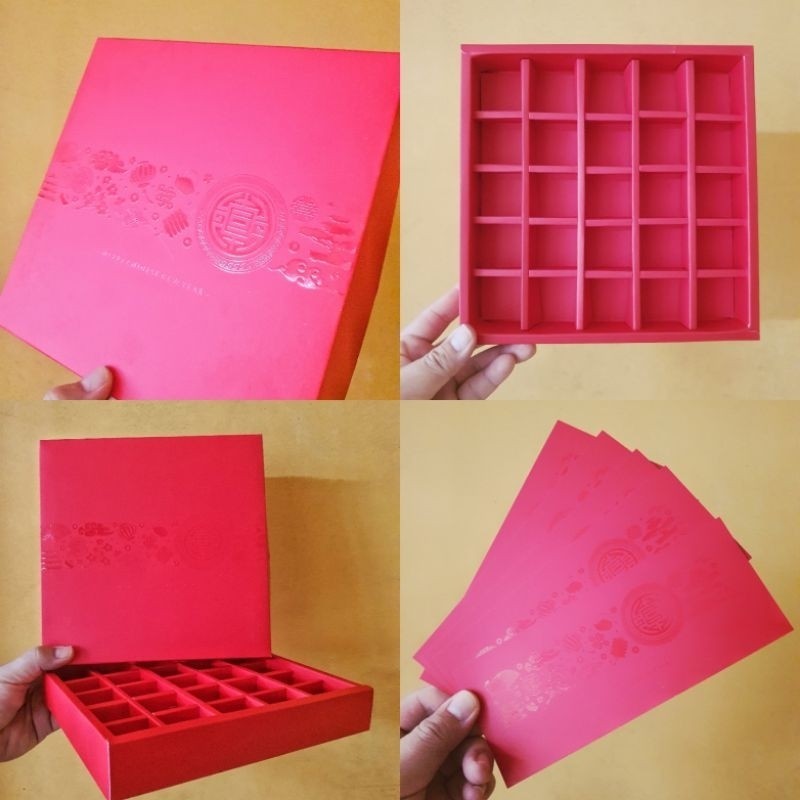 

5 pcs dus box merah nastar imlek motif cny polos sekat 25 size 3.5 cm