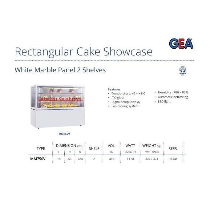 [Promo] Rectangular Cake Showcase Gea Mm750V Kabinet Pendingin