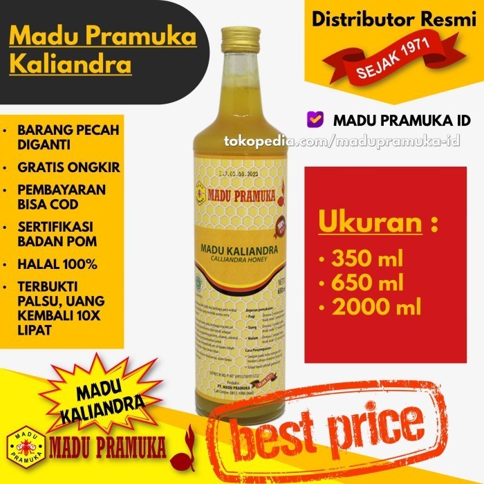 

Ready Madu Pramuka Kaliandra 350 ML 650 ML 2000 ML 350ML 650ML 2000ML 2L 2 L