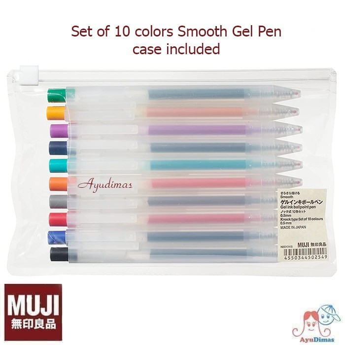 

Ready MUJI Set of 10 Smooth Gel Ink BallPoint color Pen Knock Type - pulpen