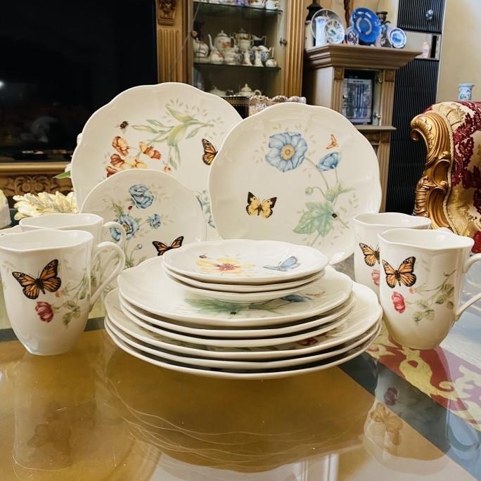 [Best Quality] Dinner Set Lenox Butterfly Meadow 16 Pcs Plate Dinner Mewah Cantik