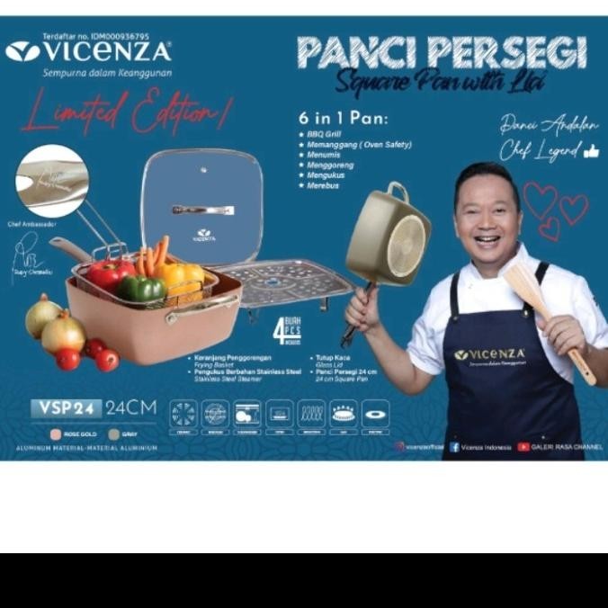 [Ready] Vizenza Square Pen Panci Kotak With Lid 24 Cm-Vizensa