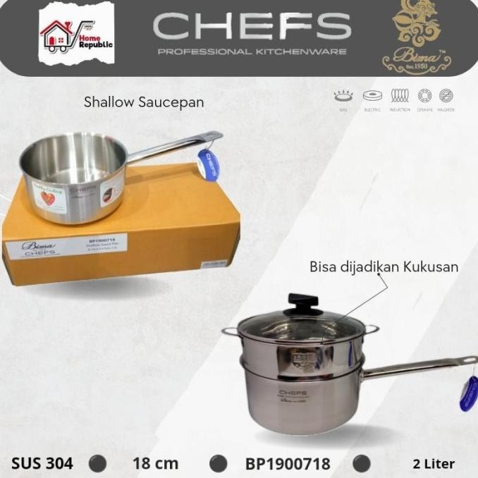 [Promo] Bima Chefs Shallow Sauce Pan 2L Sus 304 18Cm Bp1900718
