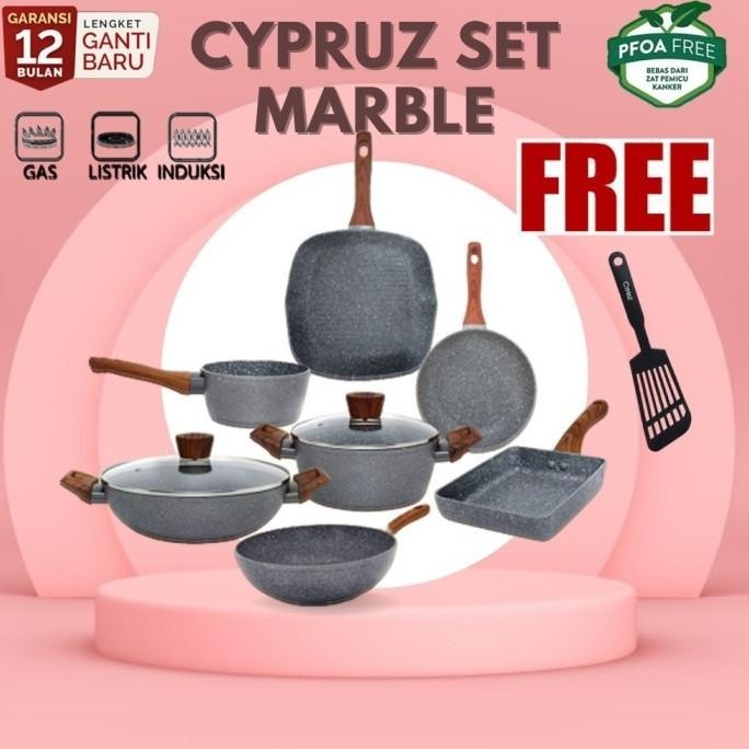 [New] Promo Cookware Cypruz Cyprus Set Pan Induksi Marble Set 7 Pcs Panci