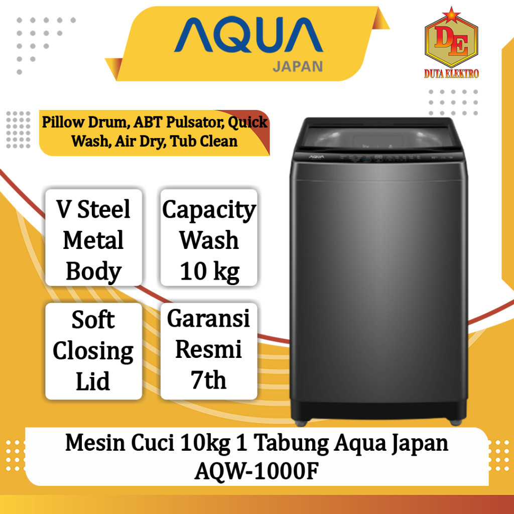 Mesin Cuci 1 Tabung 10kg Aqua Japan AQW 1000F