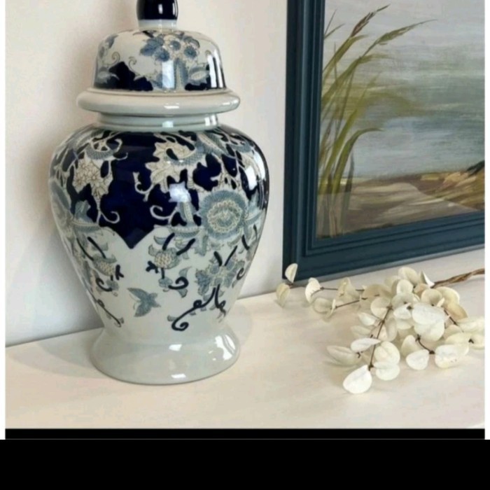 Gra Vas Bunga Keramik Biru Putih/Pajangan Guci Cina