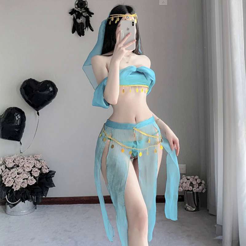 Porno Bar Party Green Hanfu Lingerie Sexy Princess Women Chiffon Temptation Erotic Uniform Ancient D