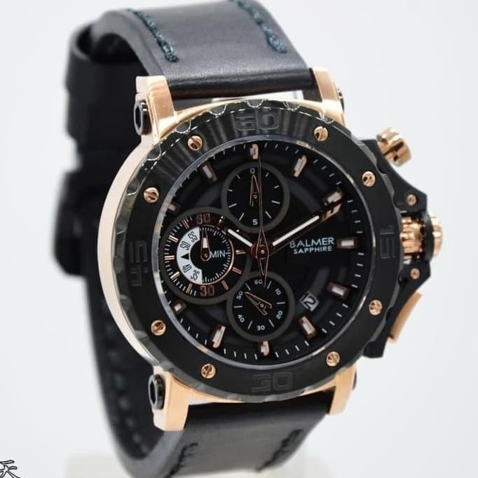 [Ready Stock] Balmer B.7975Mbr Rosegold Black Leather Black Original