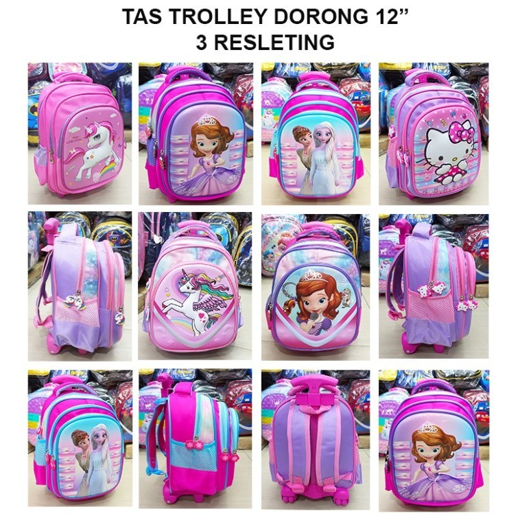 TAS DORONG TROLLEY ANAK TK FROZEN UNICORN SOFIA 3RES IMPORT Luwi 12"