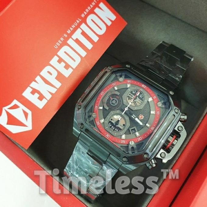 [Best Quality] Jam Tangan Pria Expedition E 6812 M Black Red Steel