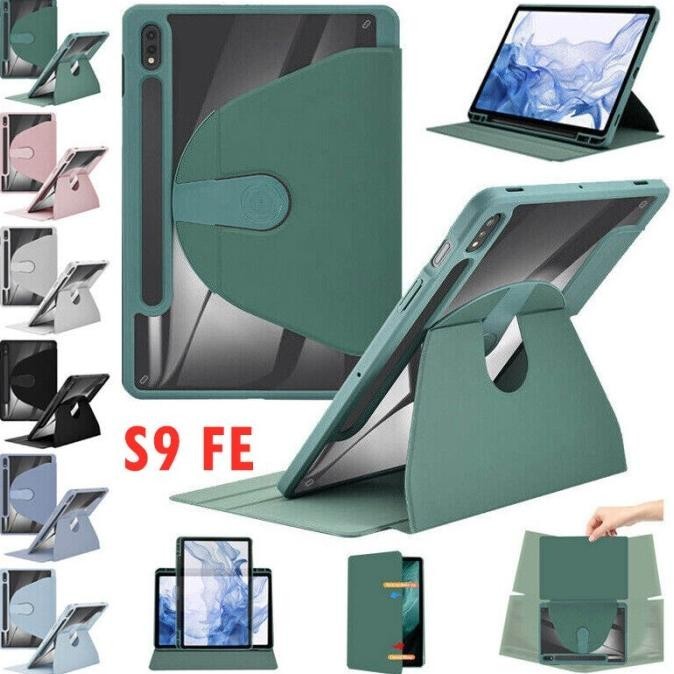 

Casing Samsung Galaxy Tab S9 /Tab S9 FE Case 360 Rotating Acrylic Crystal With Slot Pen Holder