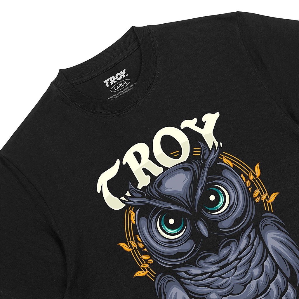 Troy Company Tshirt Black Owl Bubo Bubo - Kaos Pria Lengan Pendek Hitam MT 2362