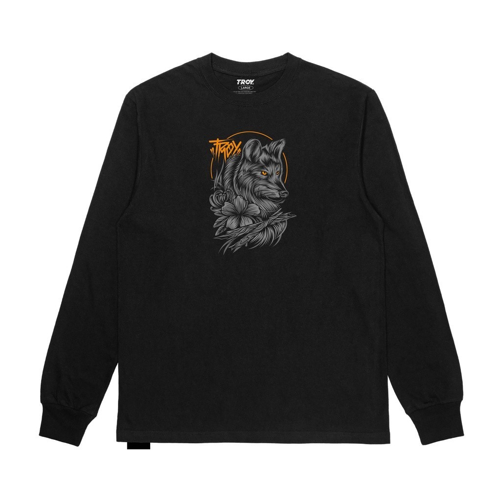 Troy Company Kaos Pria Lengan Panjang Hitam - Flower Wolf Longsleeve Tshirt Black LSD 1966