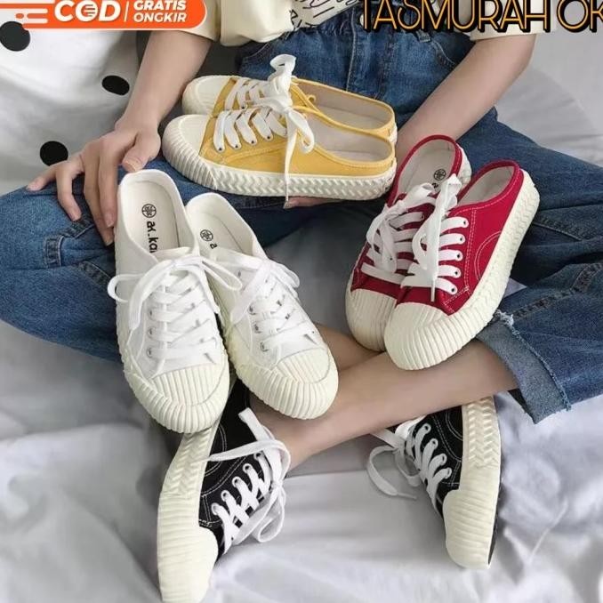 Sepatu Sandal Selop Wanita Sneakers Kets Tali Slip On Kanvas Premium