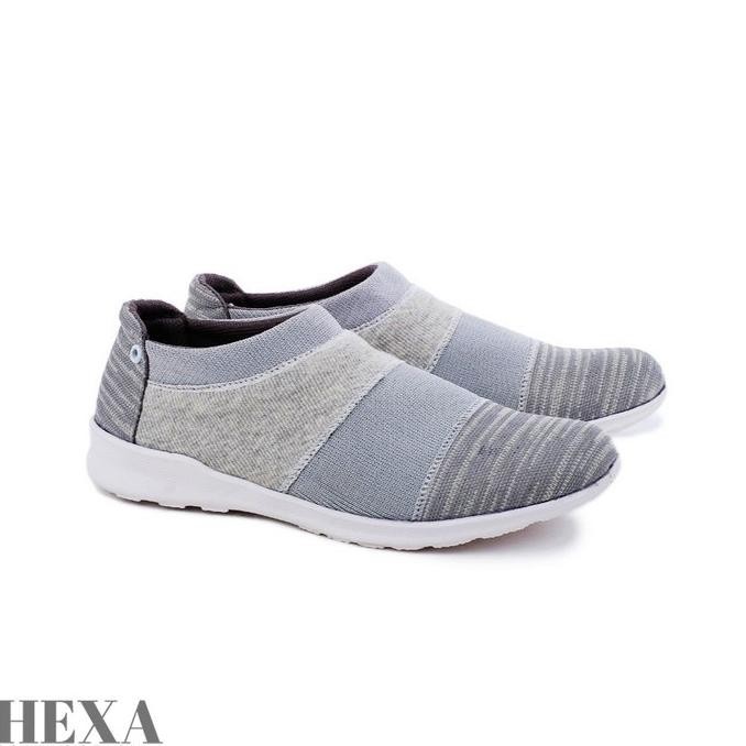 Sepatu Wanita Selop Slip On Sneakers Olahraga Abu Original Tanpa Tali