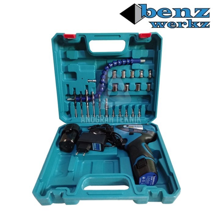Mesin Bor Baterai Cas Set 10Mm Benz Cordless Drill 12V Bz 8004
