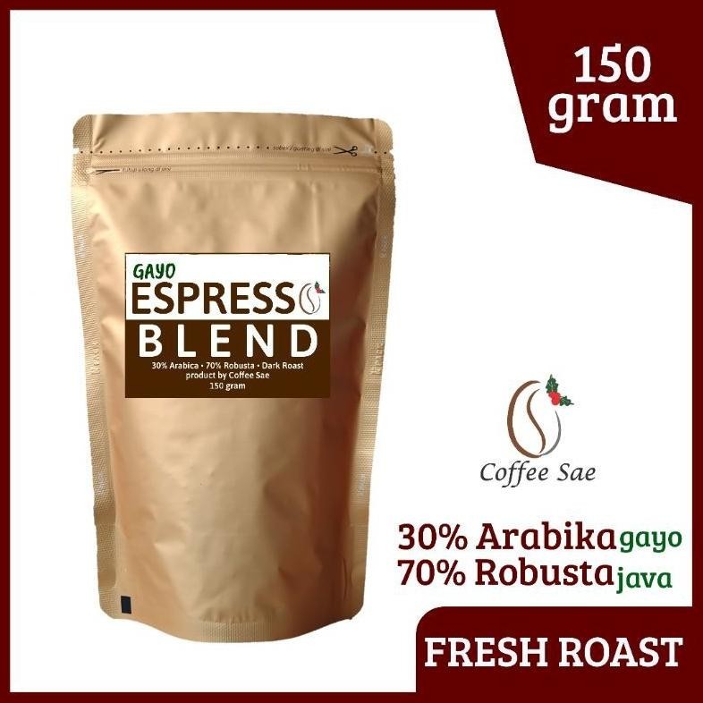 

gq-68 KOPI GAYO ESPRESSO BLEND 150 gram CoffeeSae Robusta dan Arabika 70:30 150 gram Biji Atau Bubuk Berkualitas