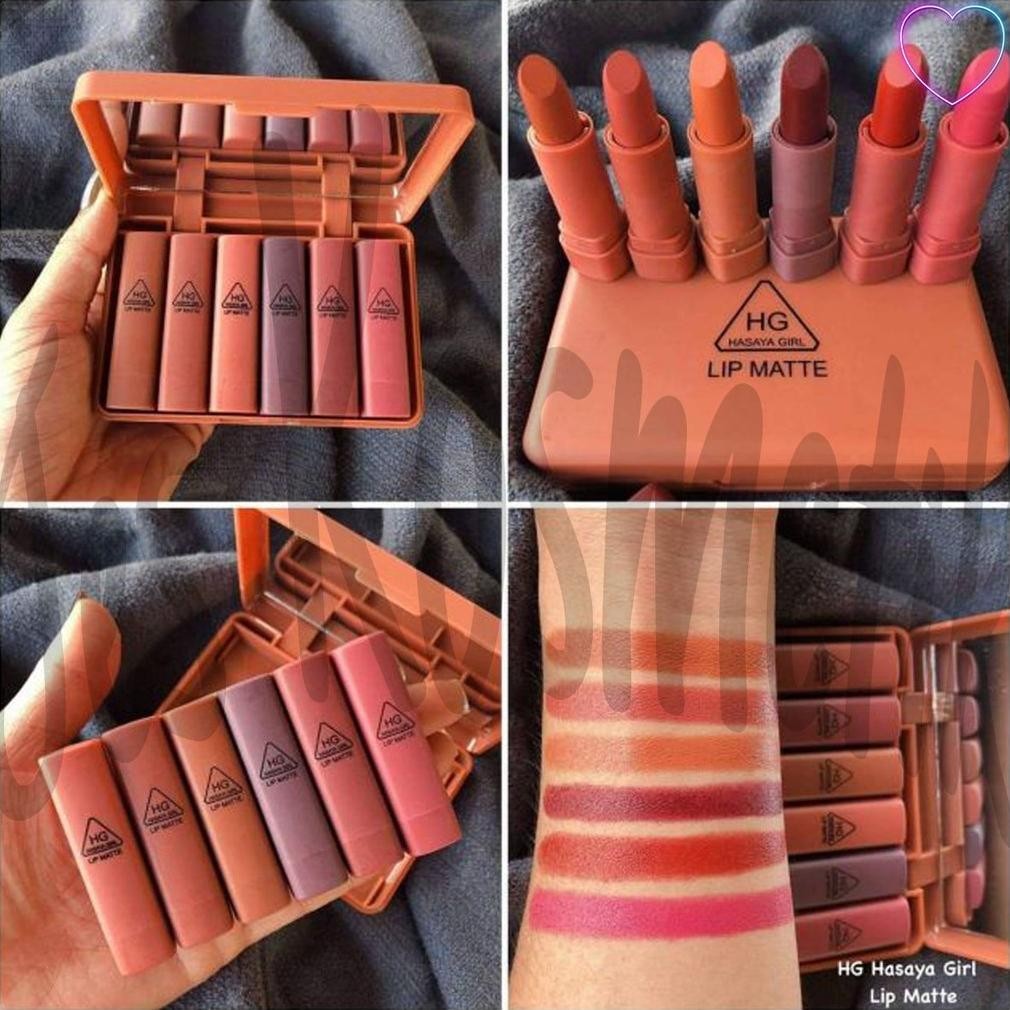 Hasaya Girl Lipstik Nude Series Lip Matte Pumpkin Color Set 6 Pcs Plus Kaca