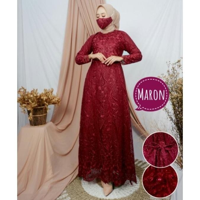 Gamis Vinola Bahan Brukat Tile - Dress Muslim Wanita size M-XXL