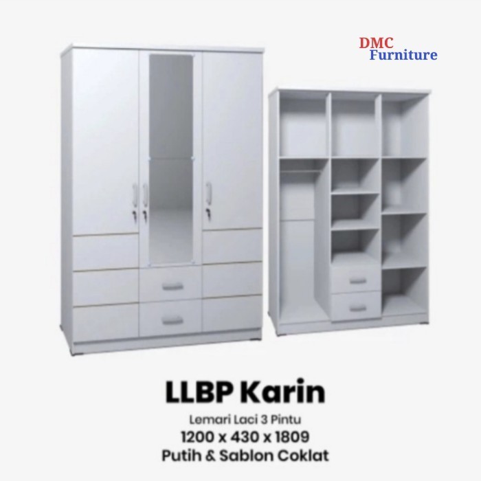 Lemari Baju Putih 3 Pintu Lemari Pakaian Putih Laci 2 Cermin