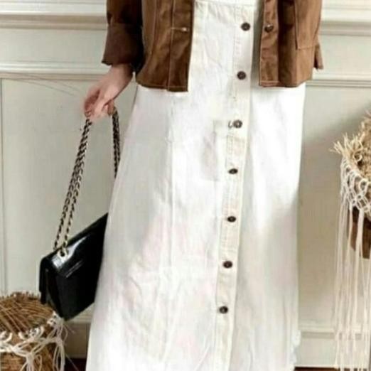 Rok Jeans Putih Panjang Rawis