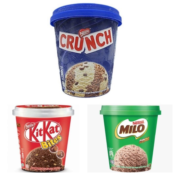 Ready Nestle ice cream crunch kitkat milo tube 750 ml