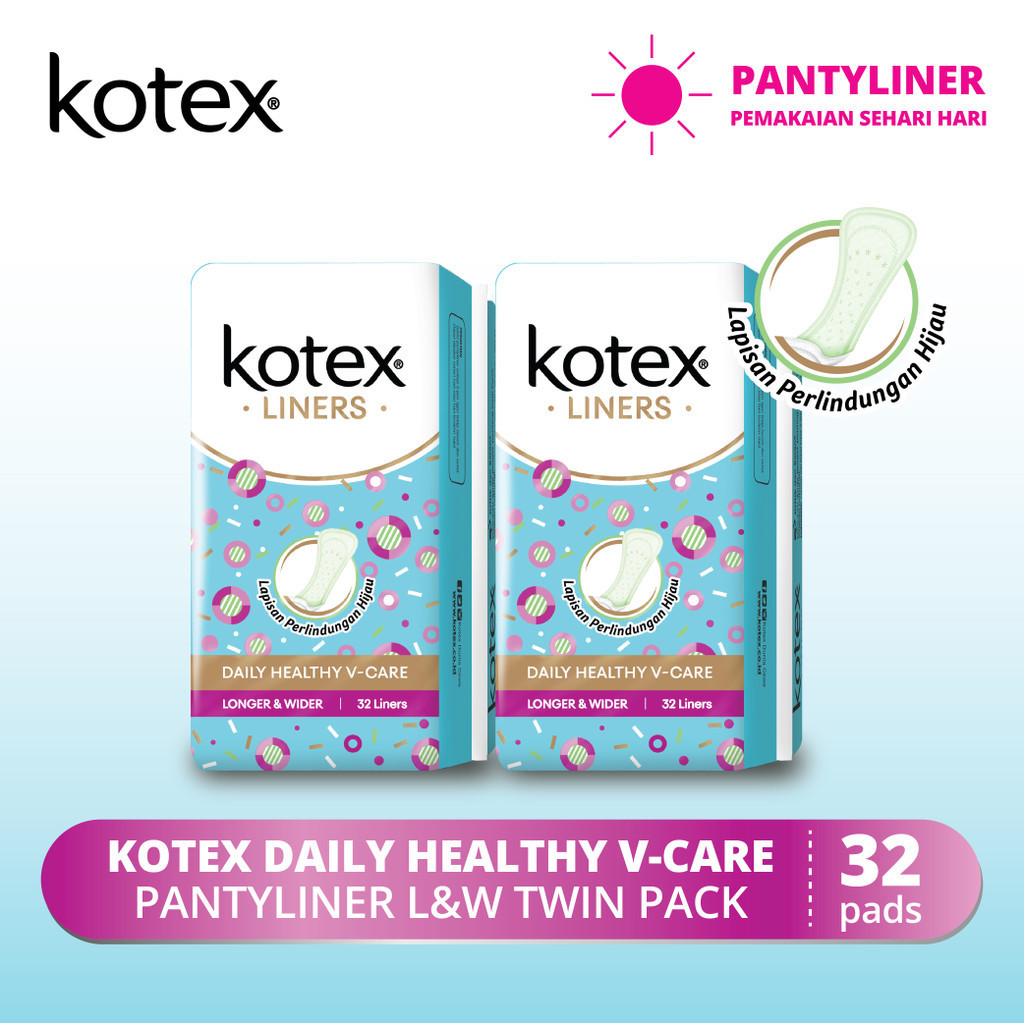 Kotex Liners Daily Healthy V-Care Longer & Wider isi 32s x 2 Packs